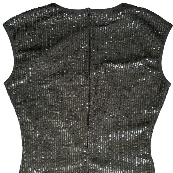 New Black Sequined Bodysuit Medium Snap Closure Club Holiday Glam Bling Sparkle - Picture 11 of 12